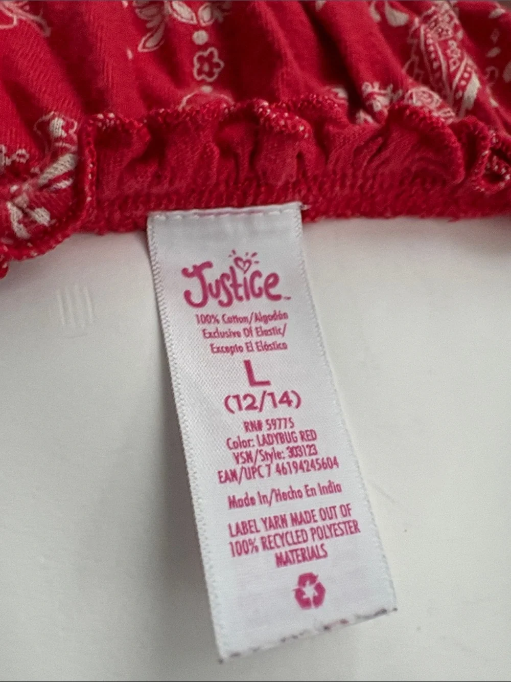 Justice red smocked bandana tank top large 12-14